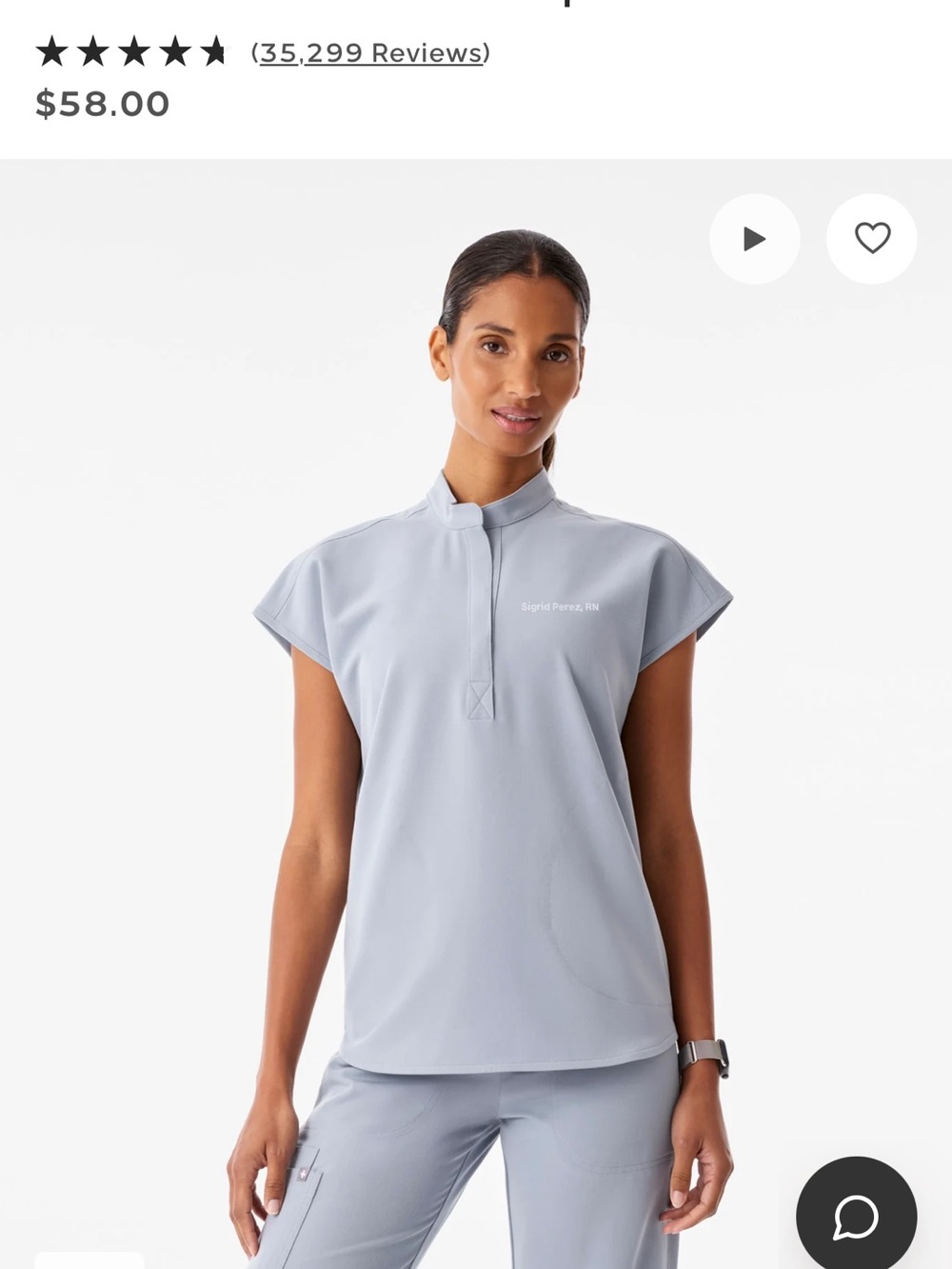 FIGS Women’s Rafaela oversized  Scrub Top chambray